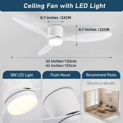 IRALAN Modern Ceiling Fan with LED Light DC motor Large Air Volume Remote Control for Kitchen Bedroom Dining room Patio